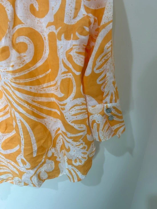 CHICO’S 100% Linen Orange White 3/4 Sleeve Button Front Blouse Size 2 US 12 - Picture 9 of 13